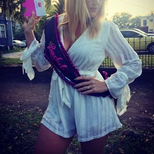 White Long Sleeve Bridal Romper Large